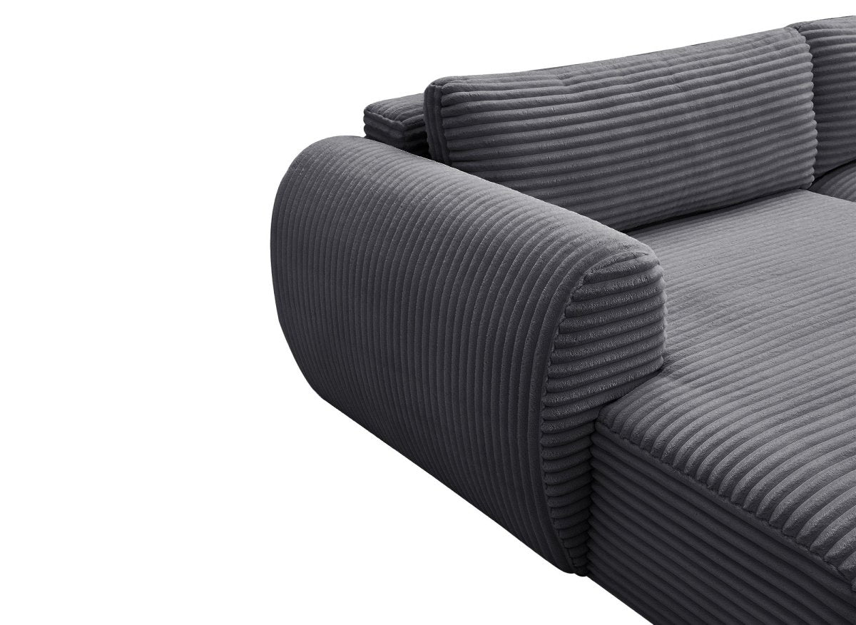 Canapé panoramique convertible avec coffre en velours gros côtelé gris TILDA - Angle droit - DécoInParis