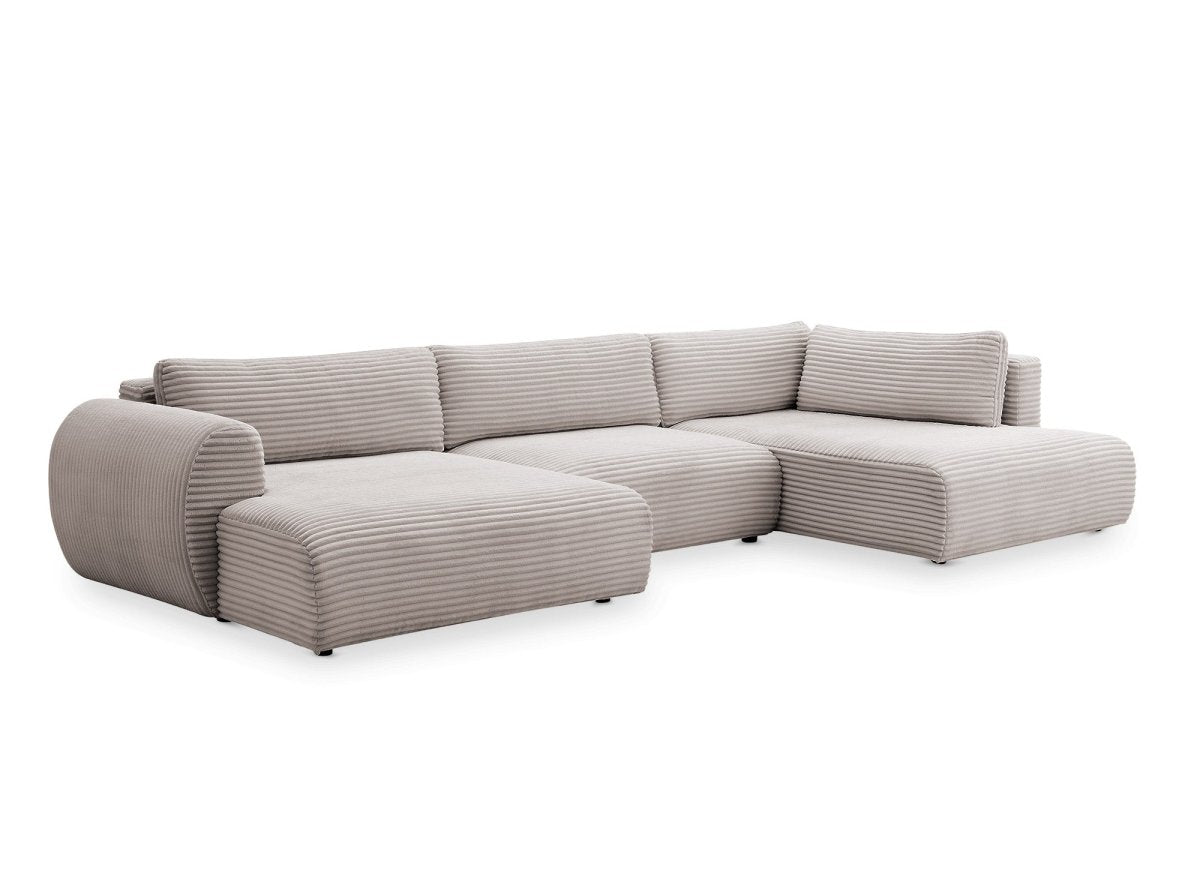 Canapé panoramique convertible avec coffre en velours gros côtelé taupe TILDA - Angle droit - DécoInParis