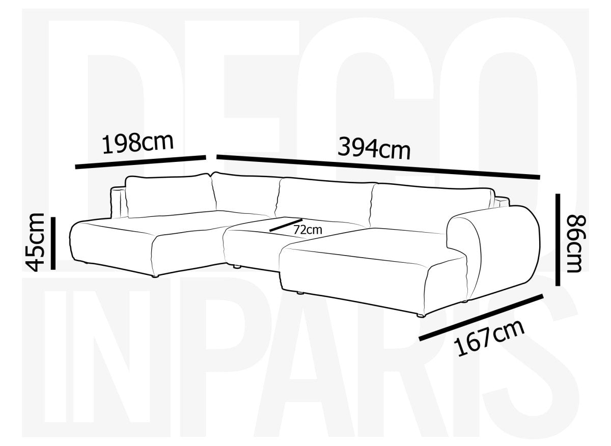 Canapé panoramique convertible avec coffre en velours gros côtelé taupe TILDA - Angle gauche - DécoInParis