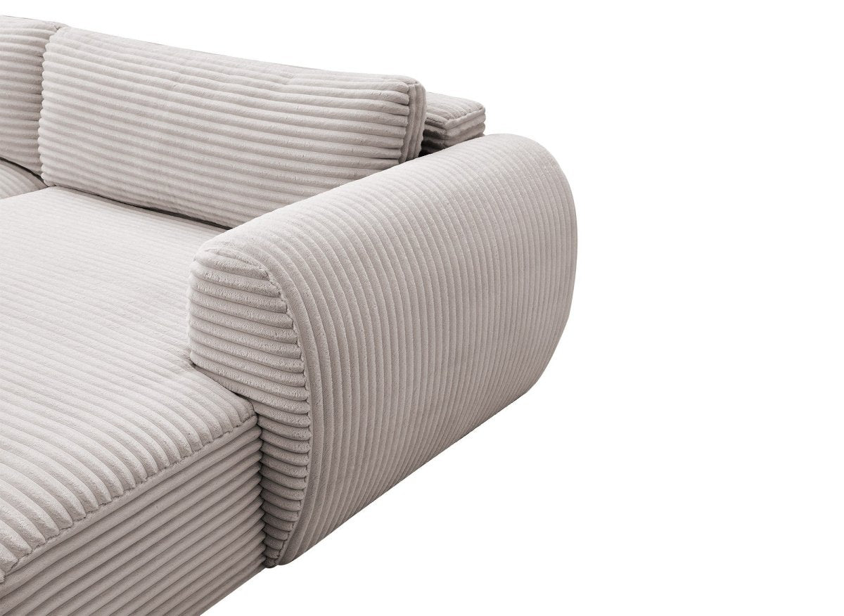 Canapé panoramique convertible avec coffre en velours gros côtelé taupe TILDA - Angle gauche - DécoInParis