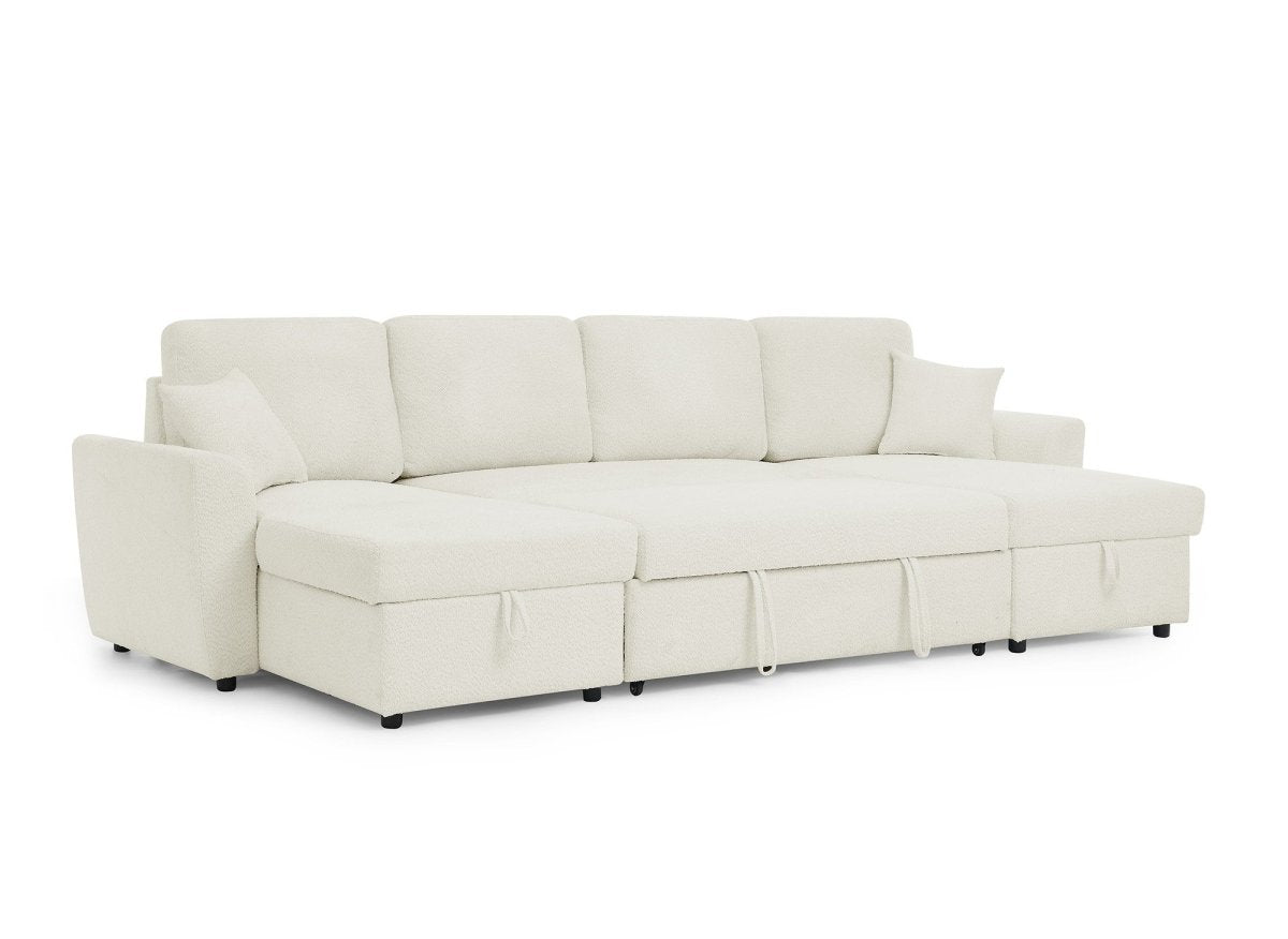 Canapé panoramique convertible avec coffres en tissu bouclette beige ADRYEN - DécoInParis