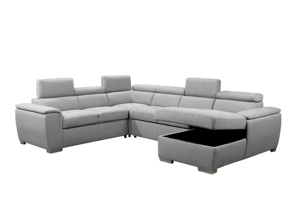 Canapé panoramique convertible coffre de rangement en tissu gris GAELLE - Angle Droit - DécoInParis