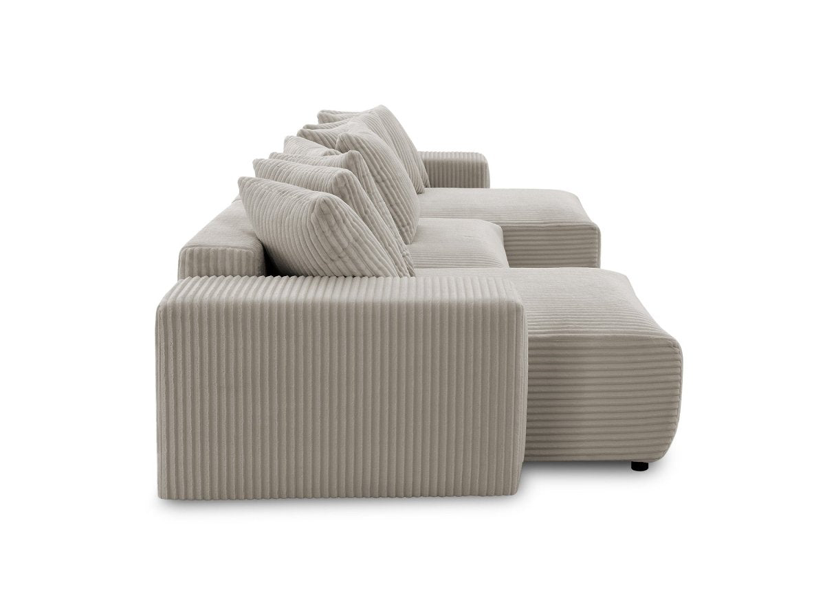 Canapé panoramique réversible convertible avec coffre en velours côtelé épais taupe NOELIA - DécoInParis