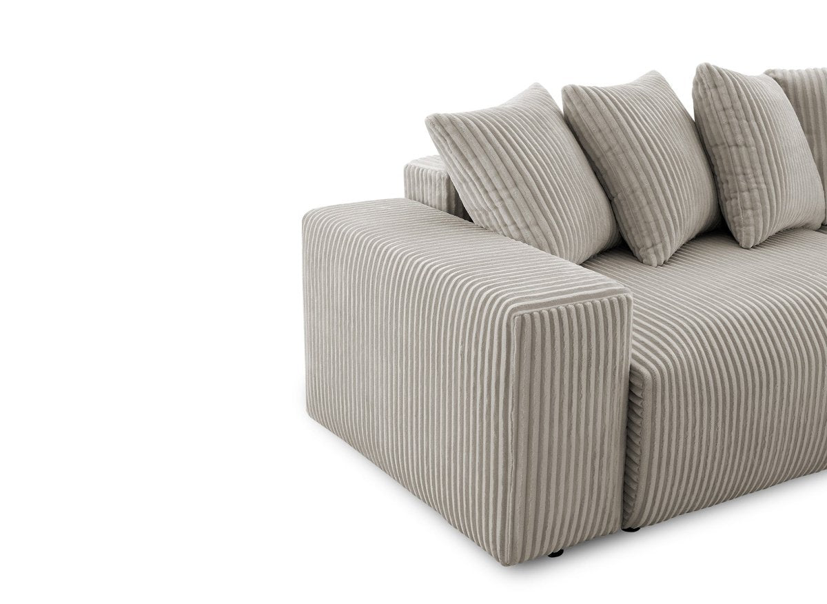 Canapé panoramique réversible convertible avec coffre en velours côtelé épais taupe NOELIA - DécoInParis
