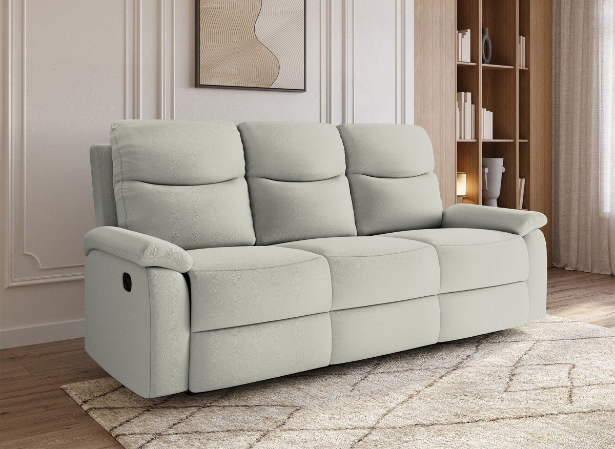 Canapé relax effet simili cuir gris clair 3 places JACOB - DécoInParis