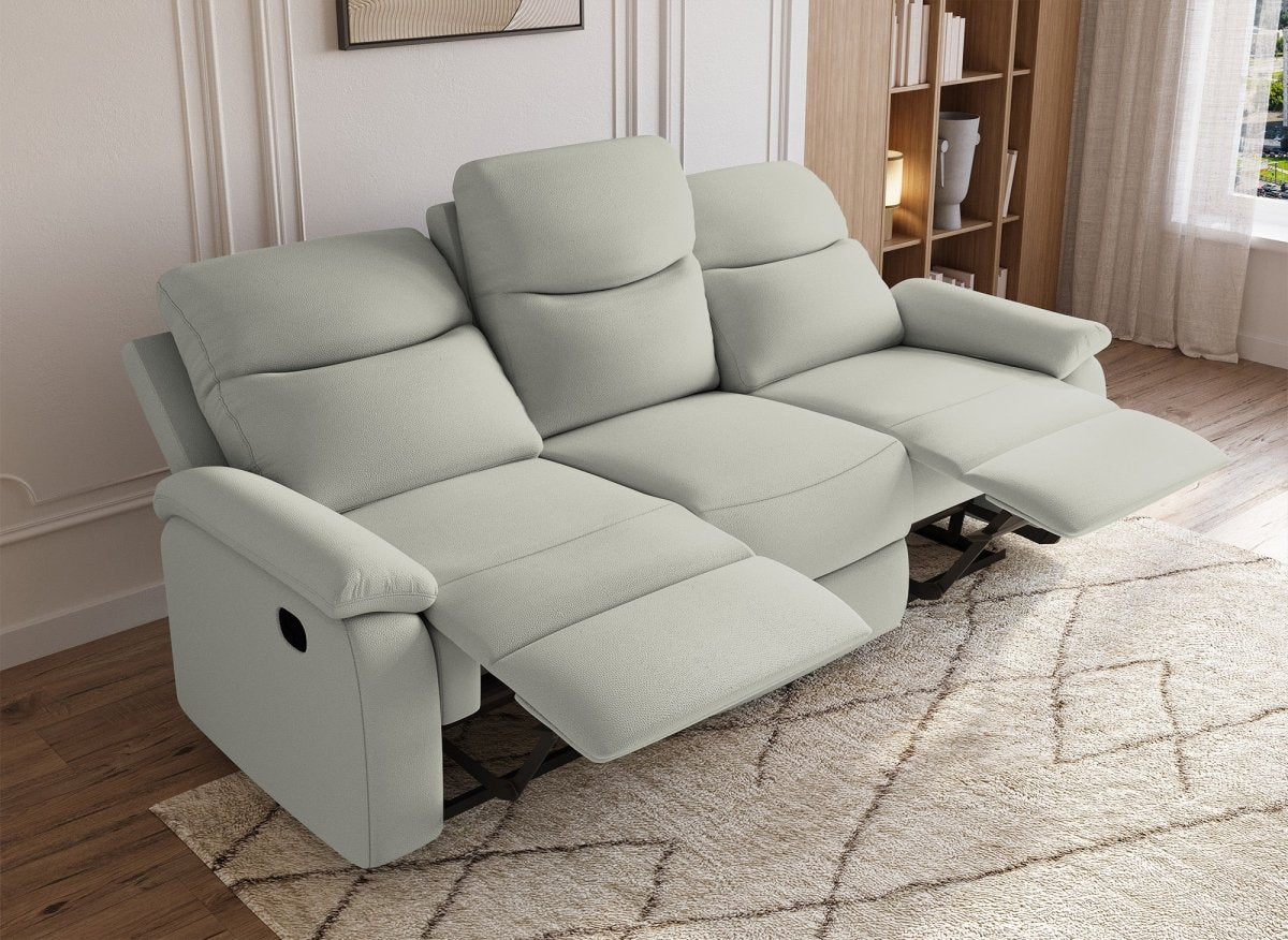 Canapé relax effet simili cuir gris clair 3 places JACOB - DécoInParis