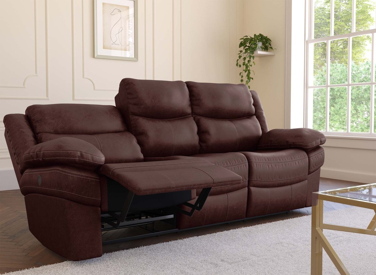 Canapé relax électrique 3 places en tissu microfibre marron ALFRED - DécoInParis