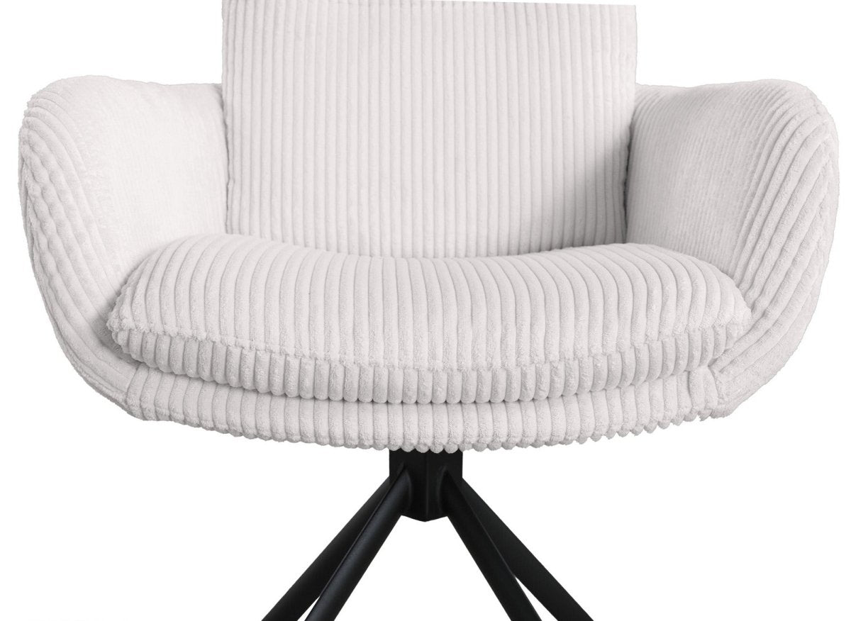 Chaise design avec accoudoirs en velours côtelé blanc écru LOLA - DécoInParis