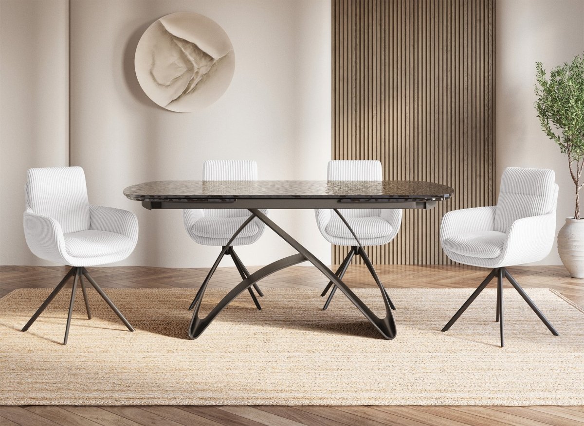 Chaise design avec accoudoirs en velours côtelé blanc écru LOLA - DécoInParis