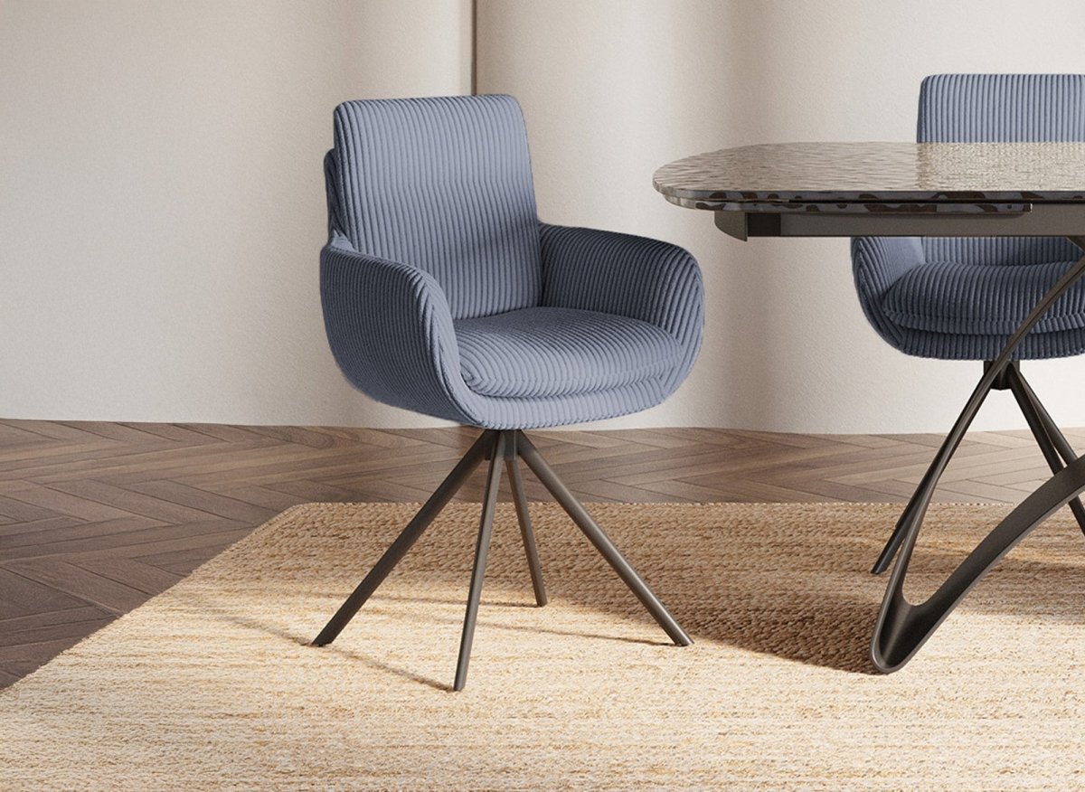 Chaise design avec accoudoirs en velours côtelé gris LOLA - DécoInParis