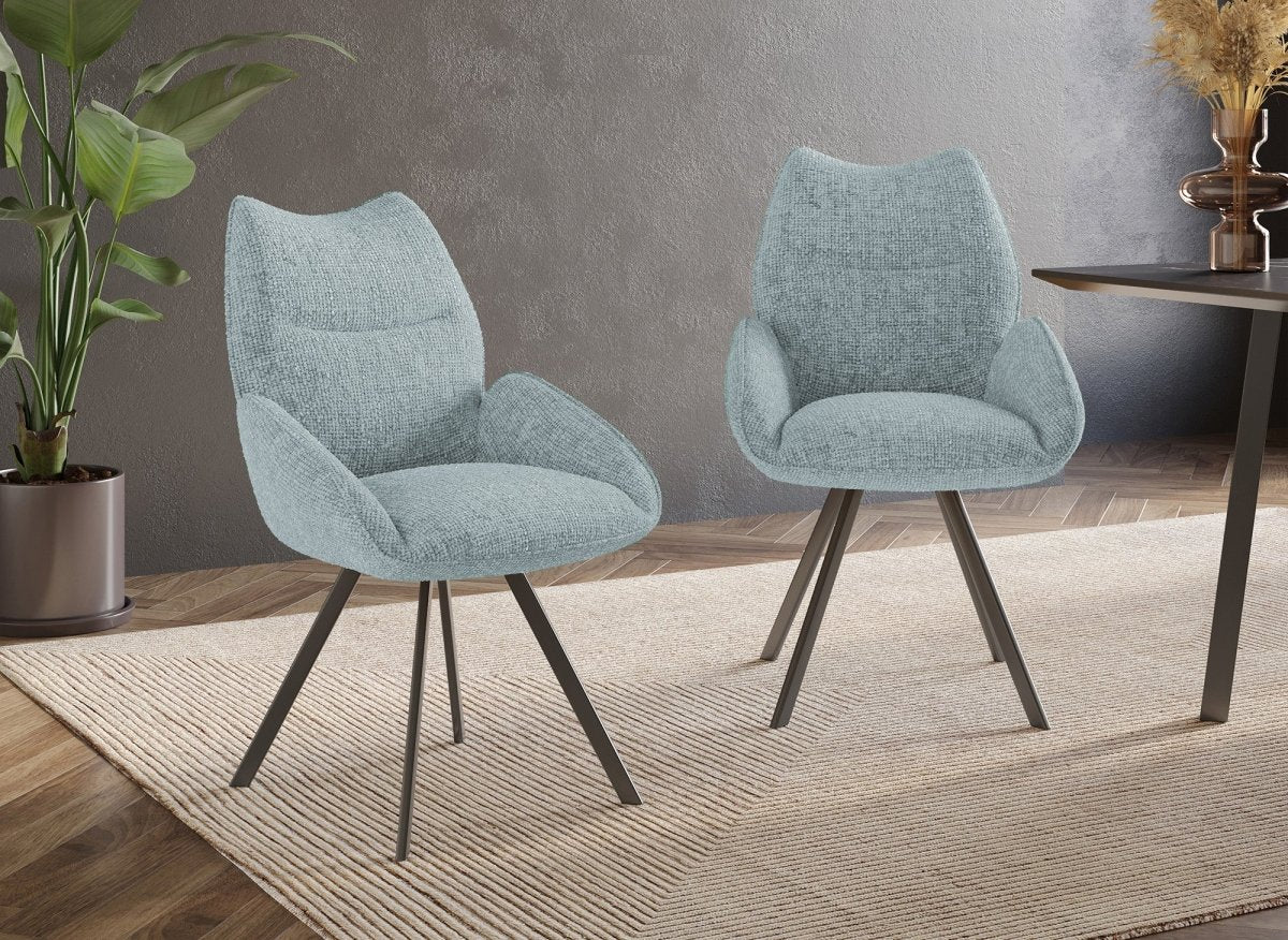 Chaise pivotante avec accoudoirs en tissu vert d'eau TALIA - DécoInParis