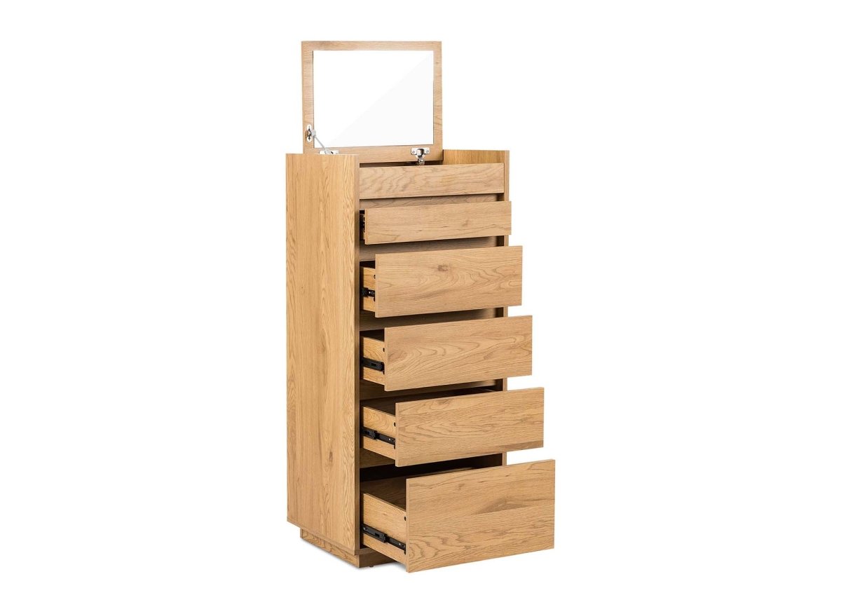 Commode 5 tiroirs avec coiffeuse en bois couleur chêne SACHA - DécoInParis