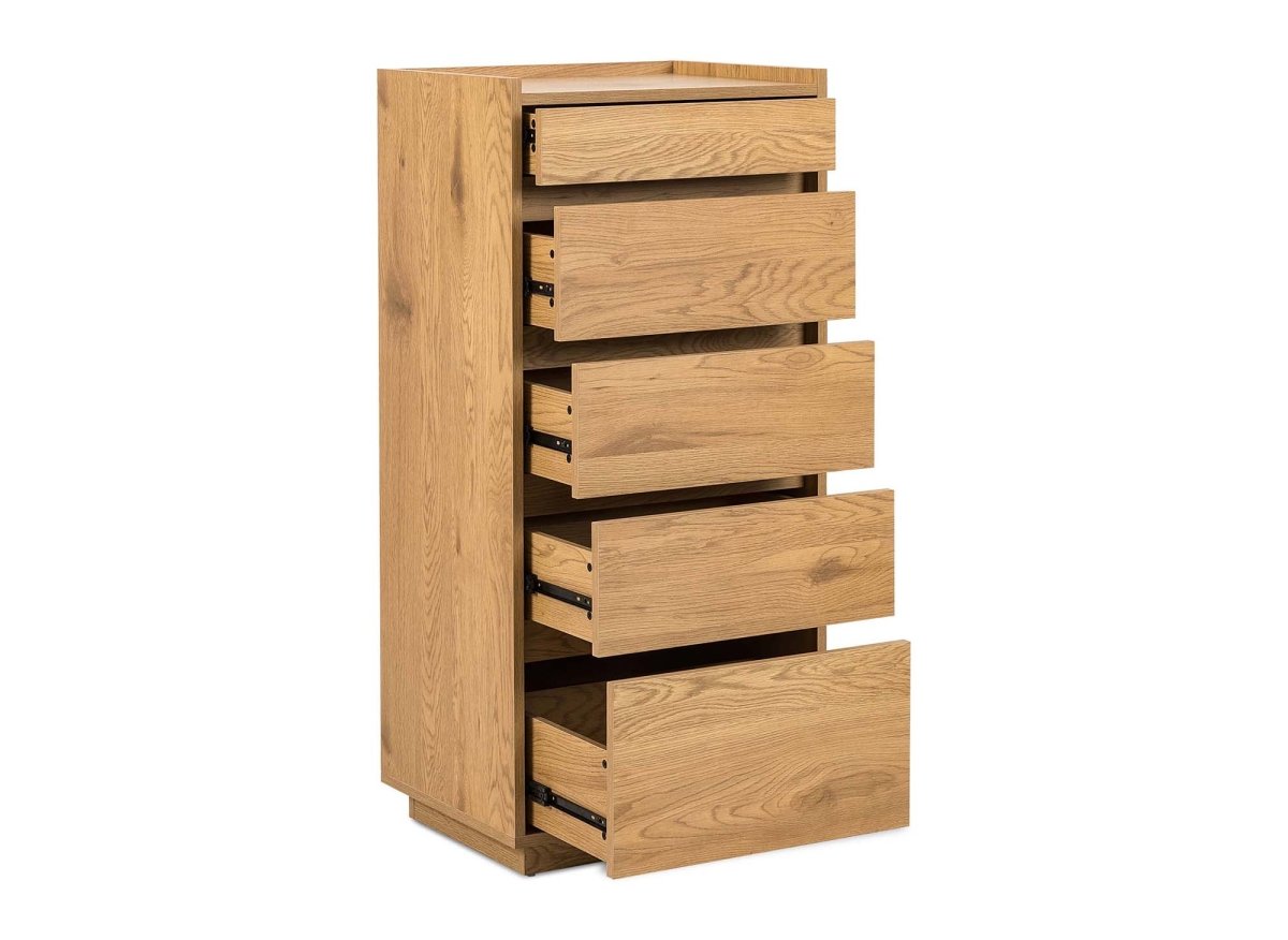 Commode 5 tiroirs en bois couleur chêne SACHA - DécoInParis