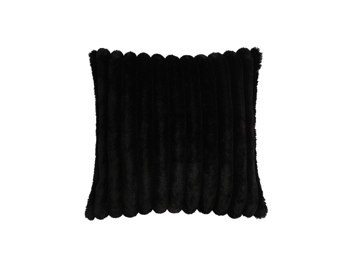 Coussin carré en velours côtelé effet fourrure noir 45x45 cm URBAIN - DécoInParis
