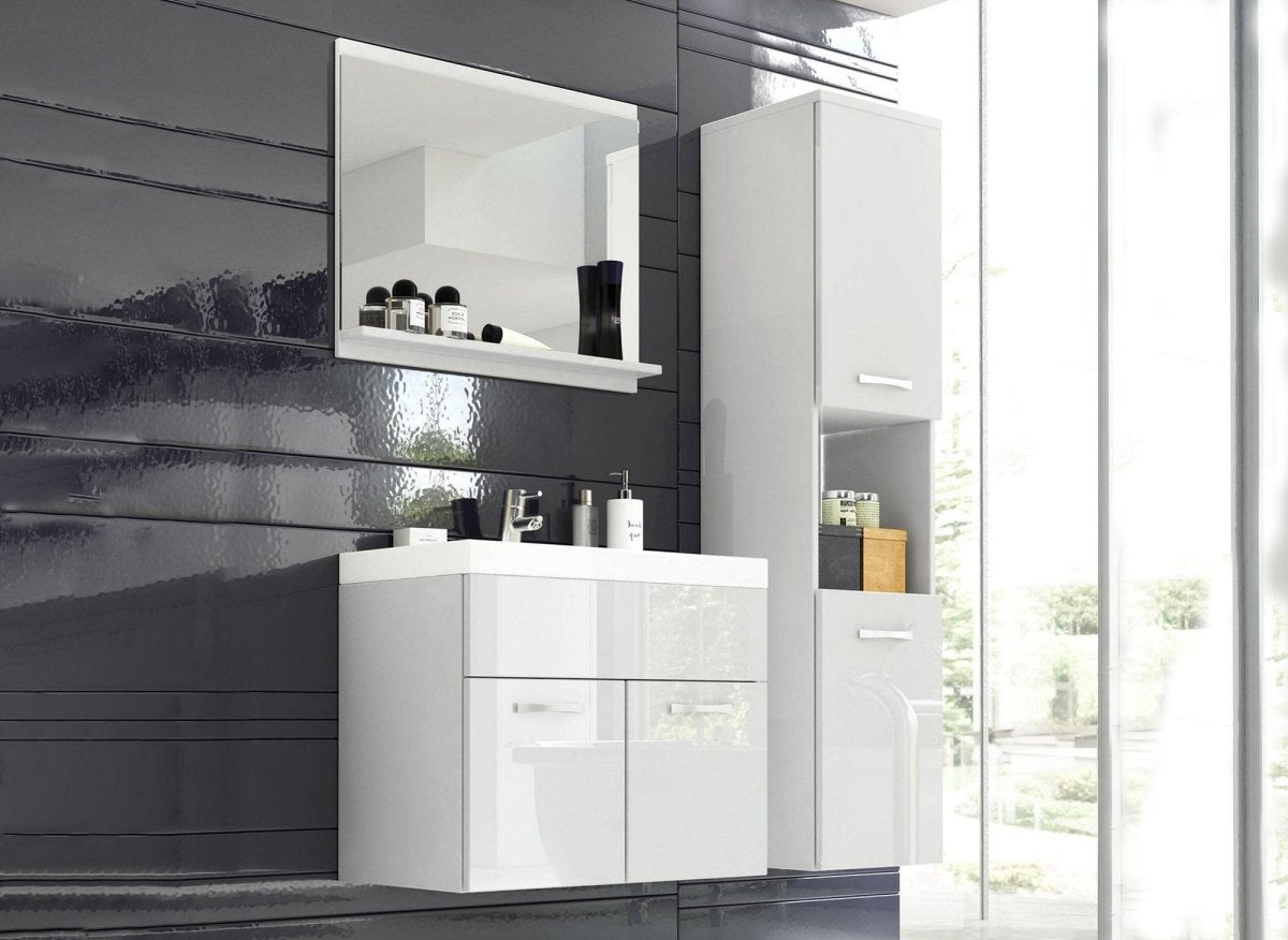 Ensemble meubles salle de bain design suspendu - Blanc laqué HARMONY - DécoInParis