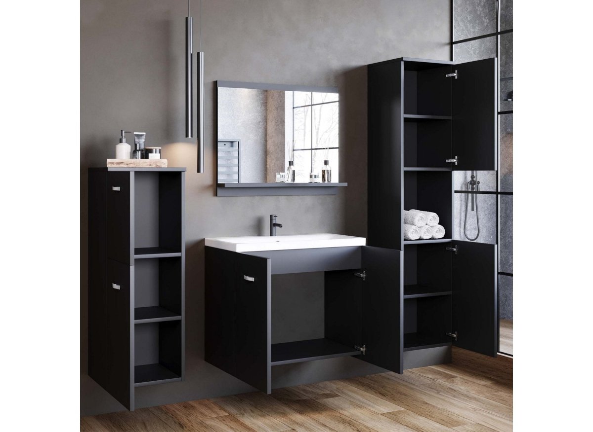Ensemble meubles salle de bain design suspendu - Noir mat ALBY - DécoInParis