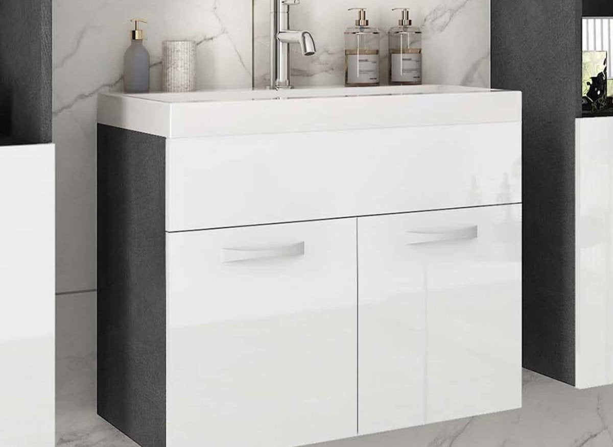 Ensemble meubles salle de bain suspendu XL - Gris foncé et blanc HARMONY - DécoInParis