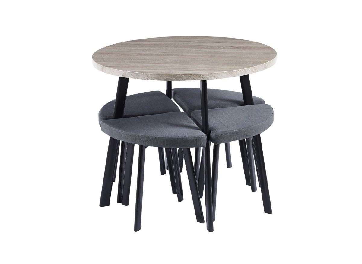 Ensemble table à manger en bois gris clair avec 4 tabourets gris IRINA - DécoInParis