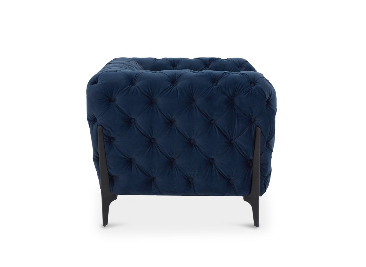 Fauteuil capitonné chesterfield velours bleu CARMEN - DécoInParis