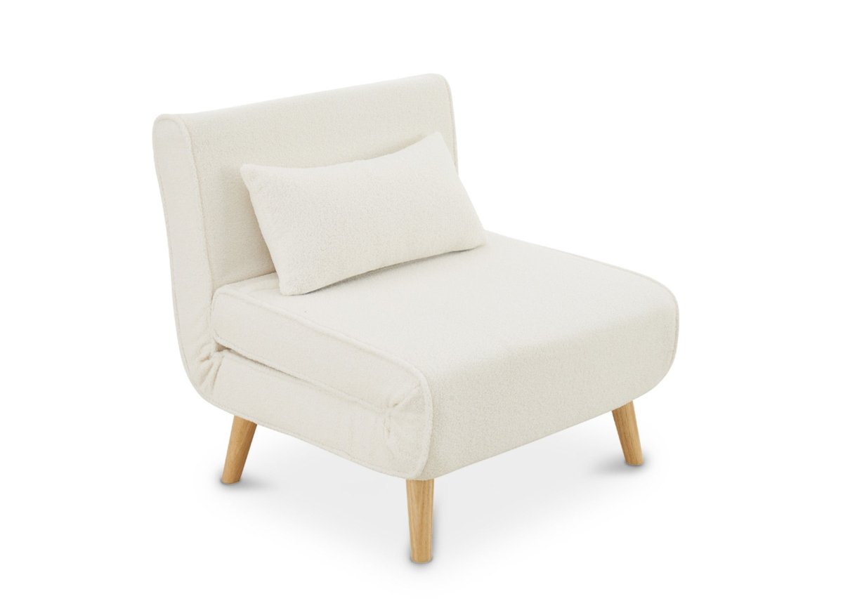 Fauteuil convertible en tissu effet peau de mouton blanc écru TONKA - DécoInParis