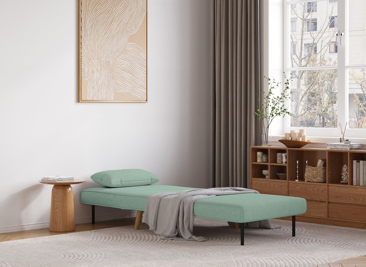 Fauteuil convertible en tissu vert d'eau TONKA - DécoInParis