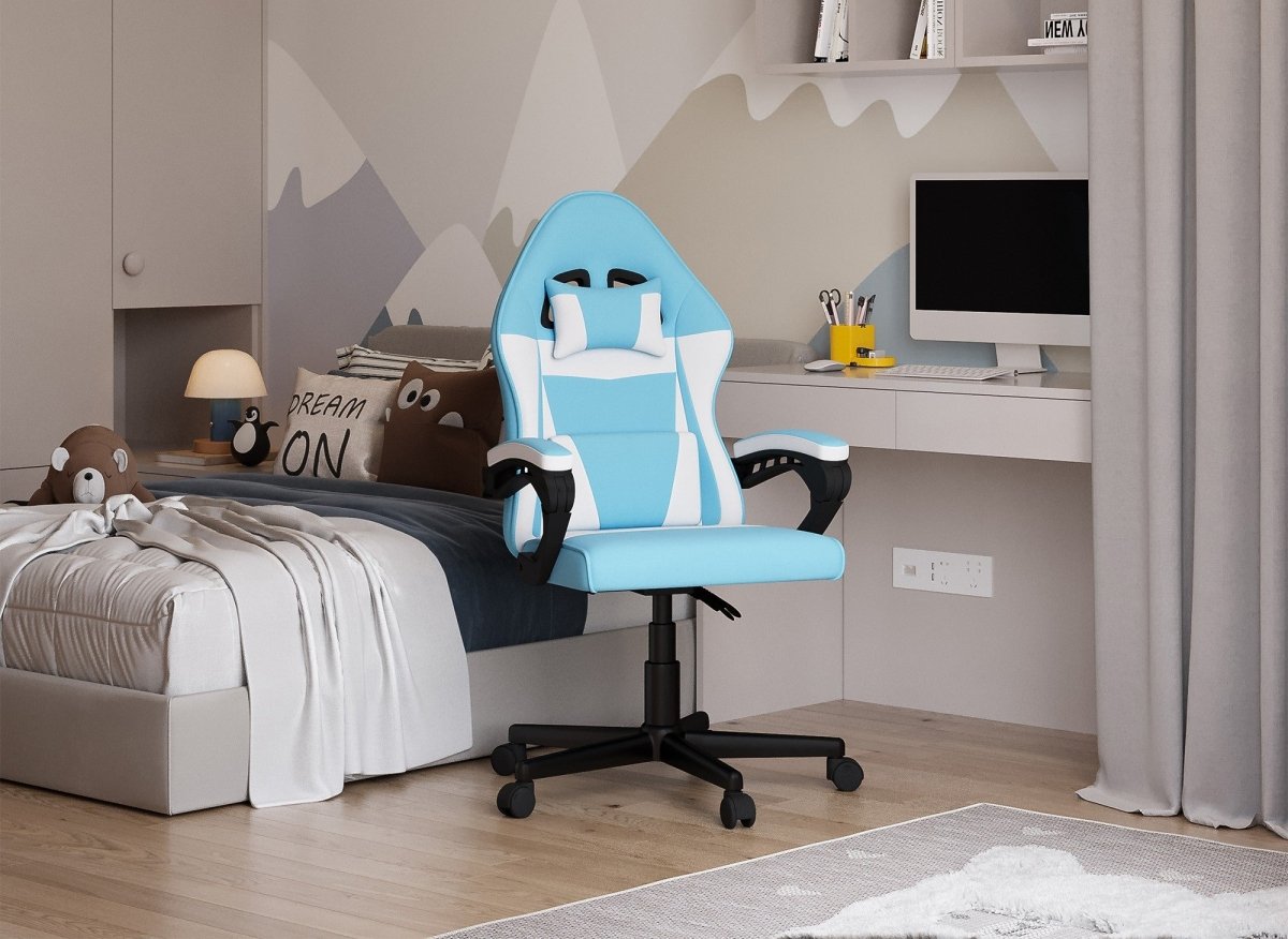 Fauteuil de bureau en tissu bleu et blanc GHOST - DécoInParis
