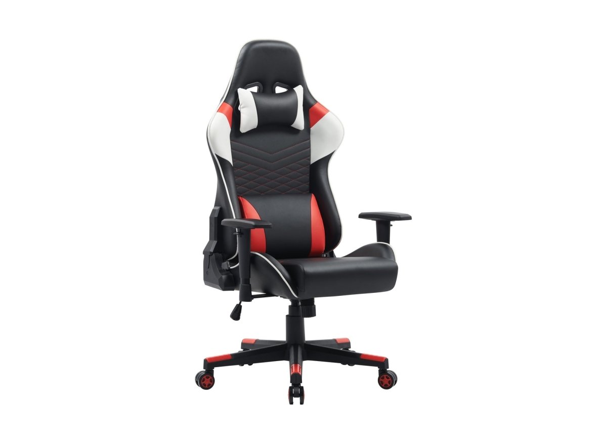 Fauteuil de bureau gaming en simili cuir noir blanc et rouge KIRA - DécoInParis