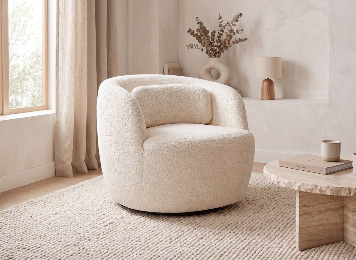 Fauteuil pivotant en bouclette écru OLIPA - DécoInParis