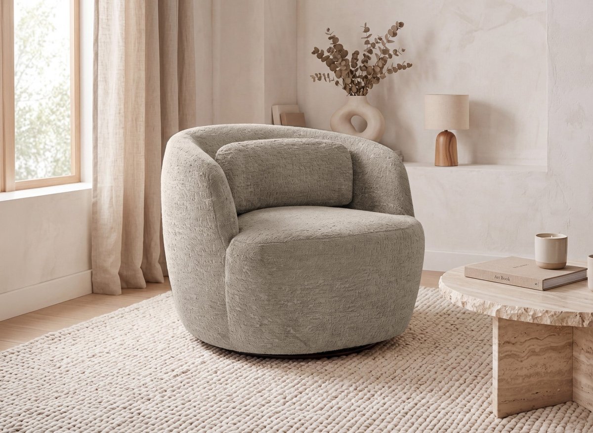 Fauteuil pivotant en bouclette taupe OLIPA - DécoInParis
