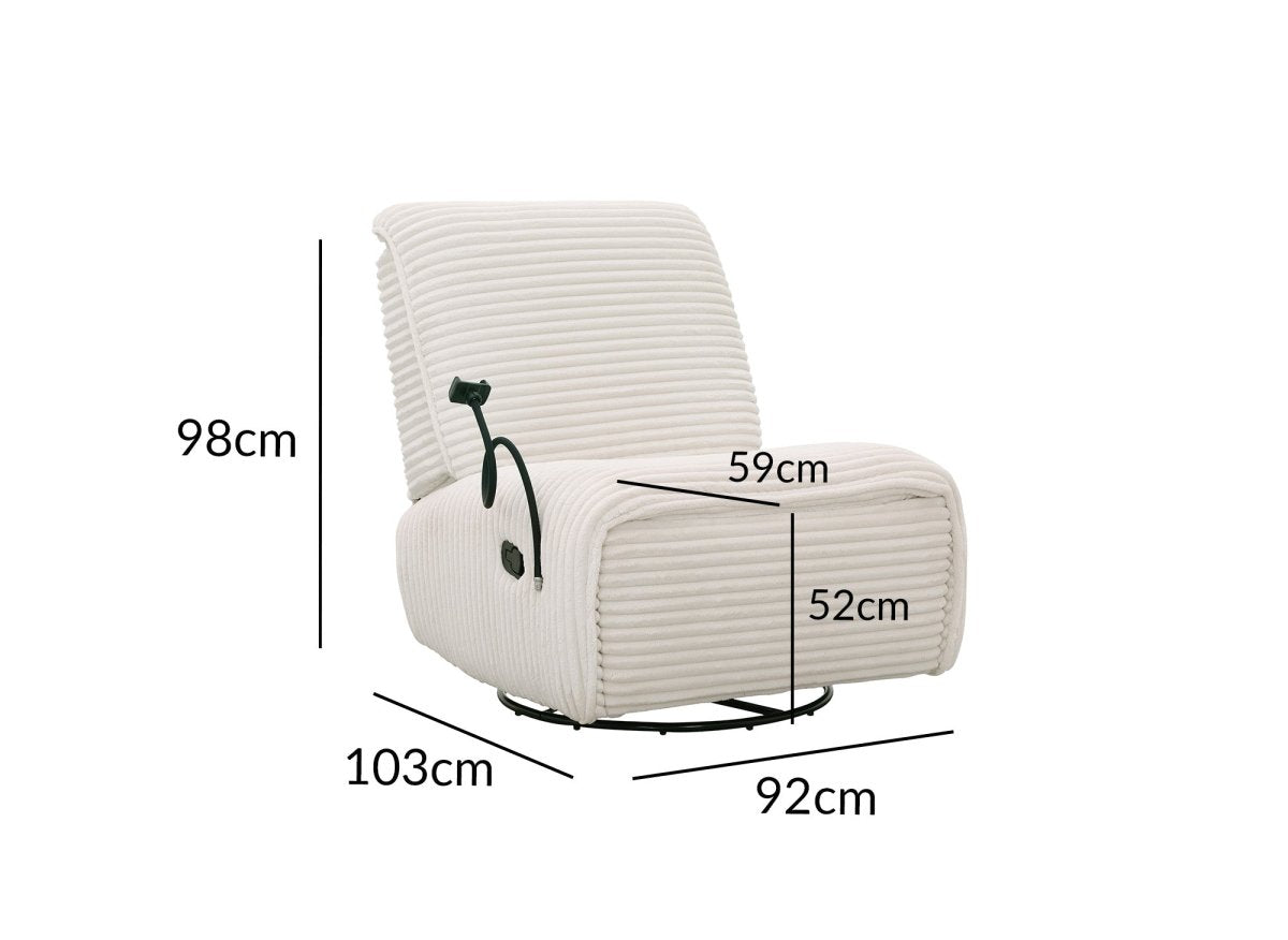 Fauteuil relax électrique en velours côtelé blanc écru PAOLO - DécoInParis
