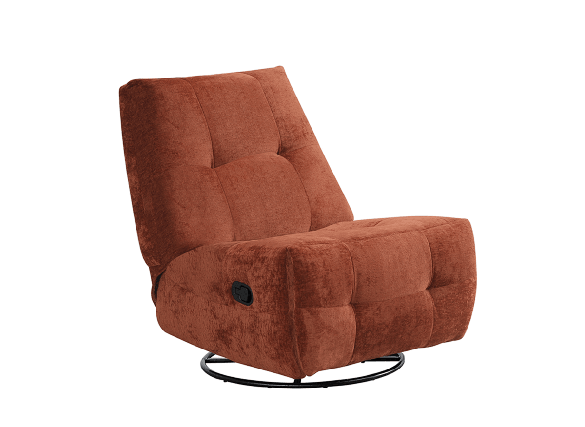 Fauteuil relax pivotant en velours chiné terracotta LISON - DécoInParis