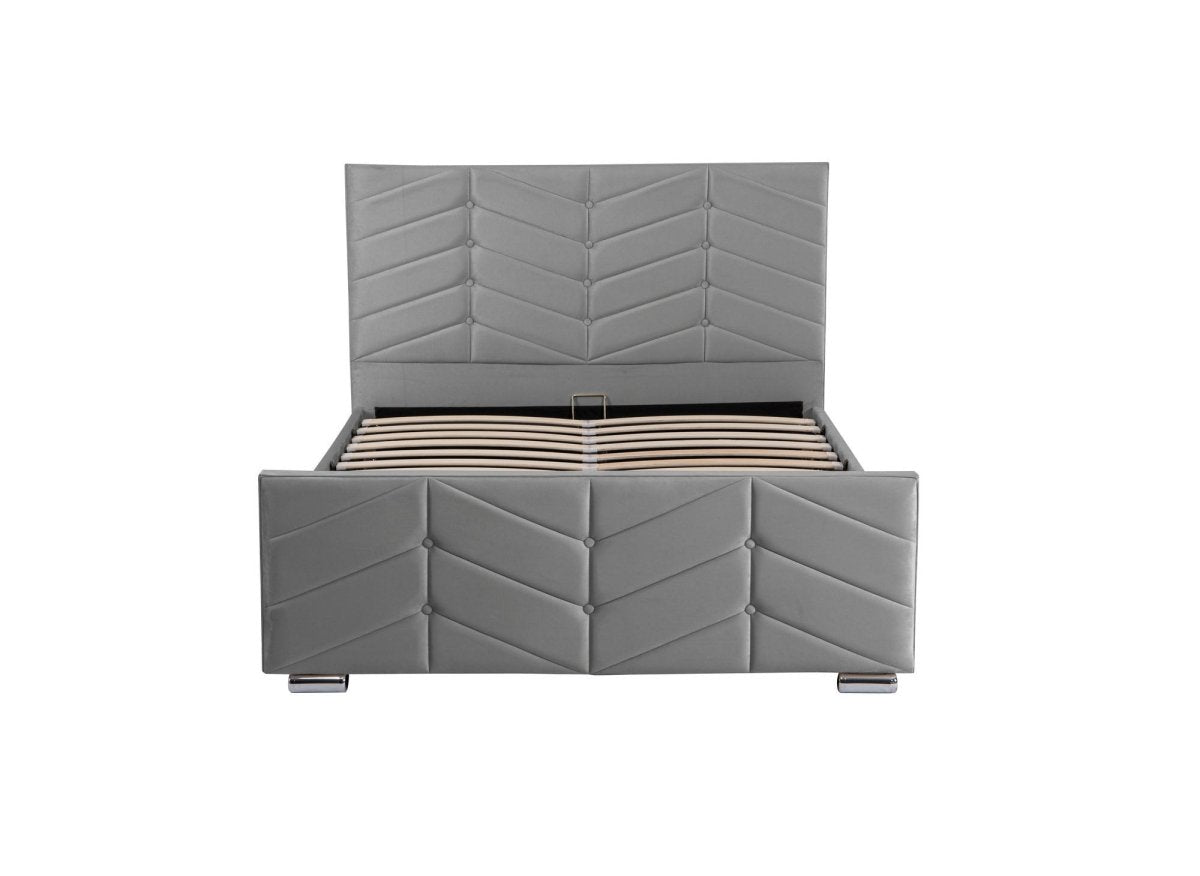 Lit avec sommier relevable et coffre en velours gris 180x200 cm PALMA - DécoInParis