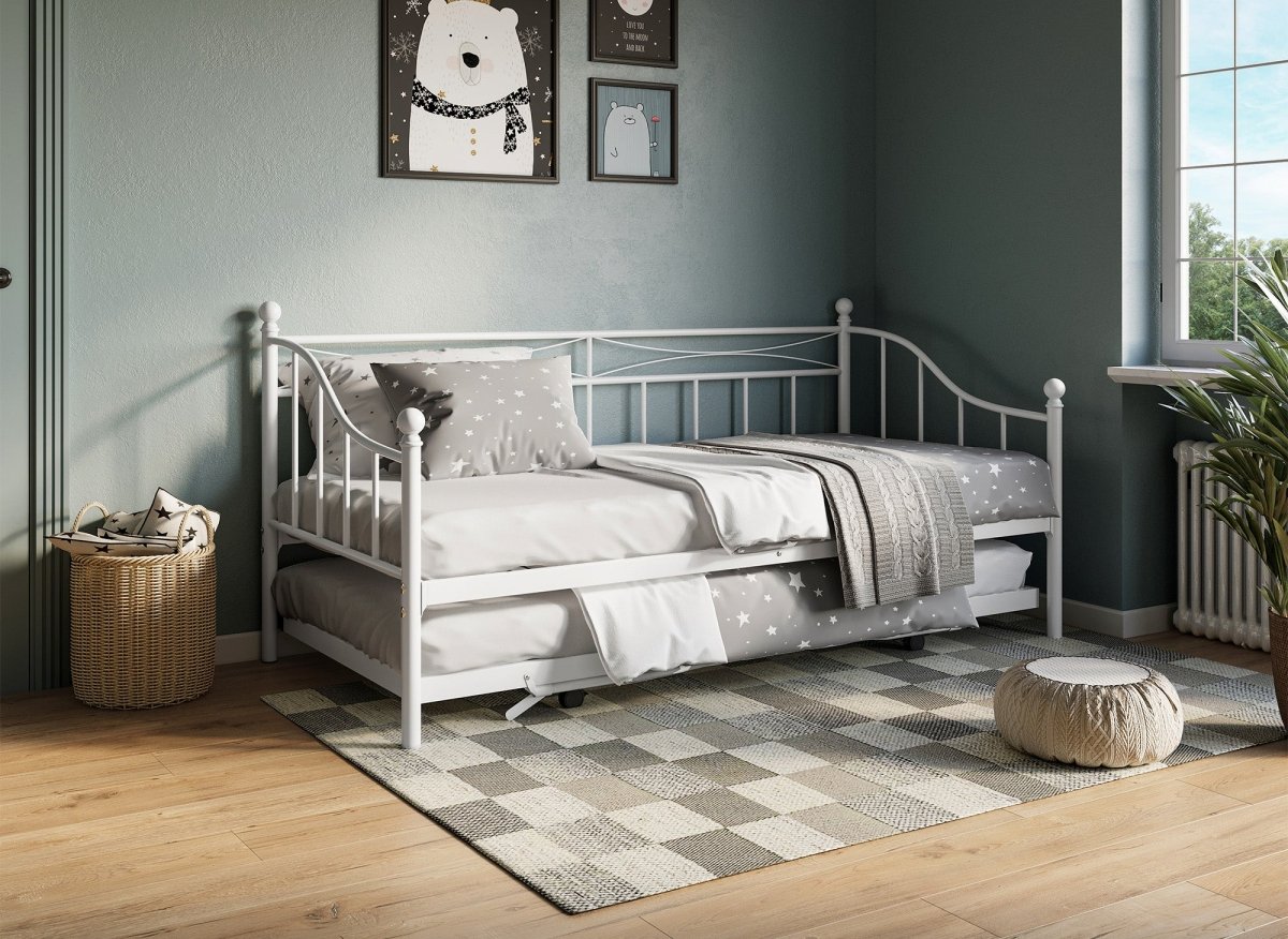 Lit banquette gigogne en métal blanc ALICIA 90 x 190 cm - DécoInParis