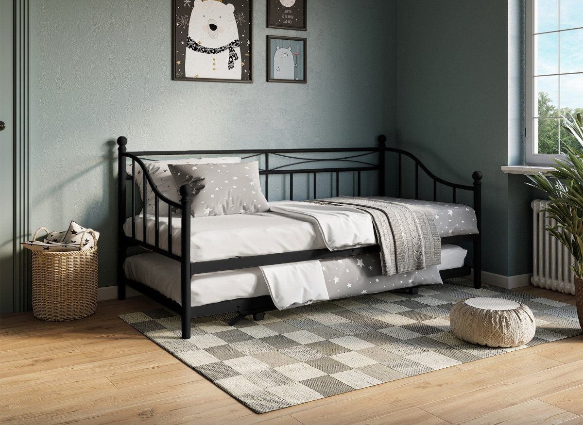 Lit banquette gigogne en métal noir ALICIA 90 x 190 cm - DécoInParis