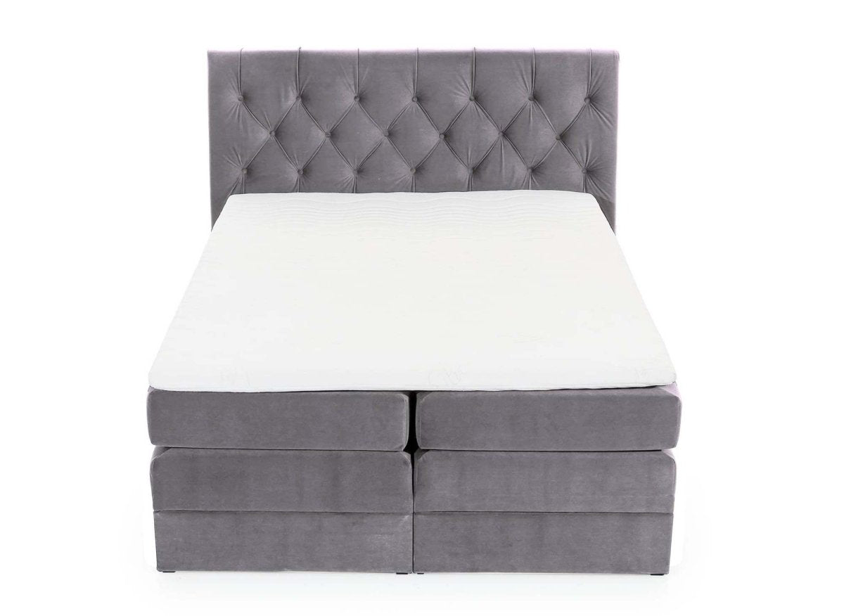 Lit boxspring 140x200 avec coffre de rangement en velours gris MIRANDA - DécoInParis