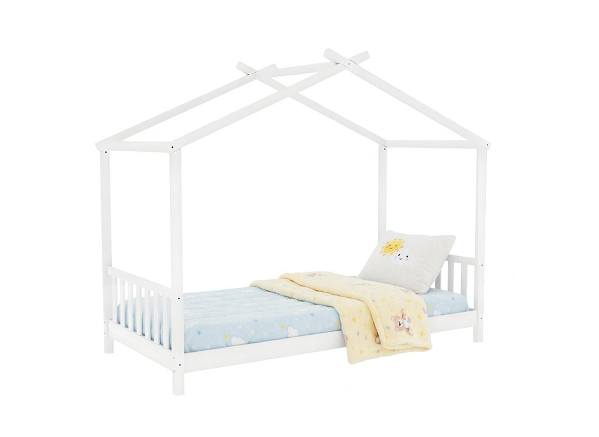 Lit cabane avec barreaux en bois blanc 90 x 190 cm NIDOU - DécoInParis