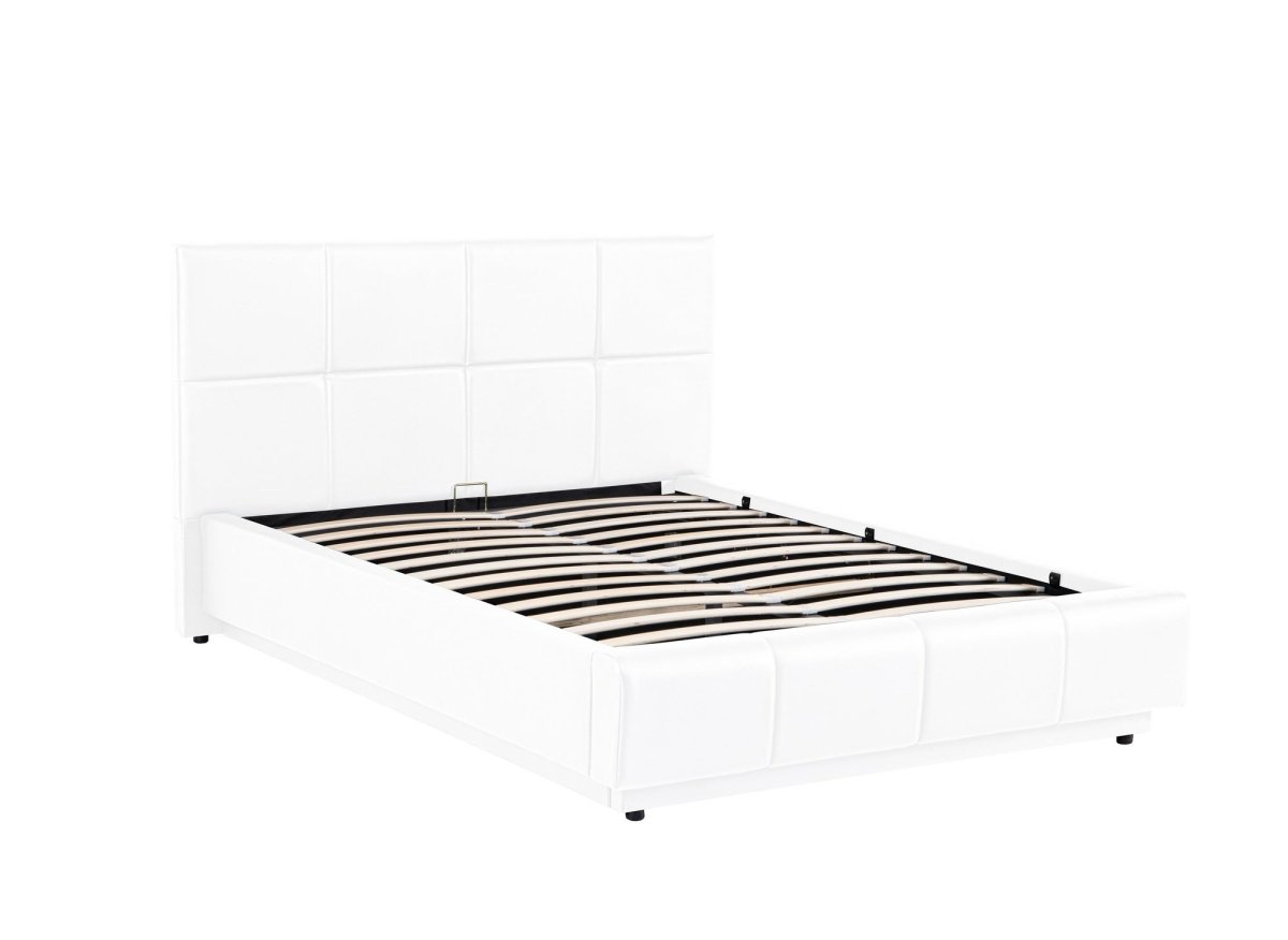 Lit coffre en simili cuir blanc avec LED 140x190 cm DIVINE - DécoInParis