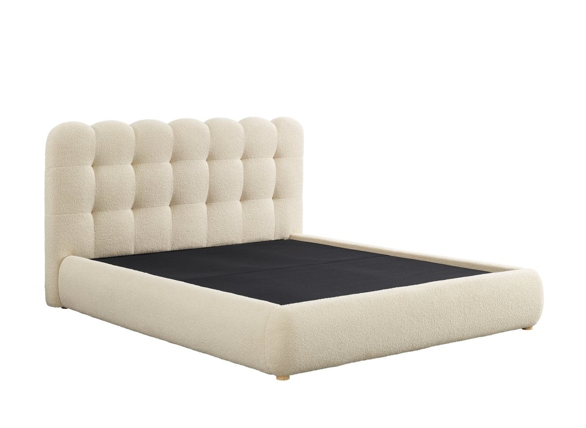 Lit coffre en tissu bouclette beige 140x190 cm BISCUIT - DécoInParis