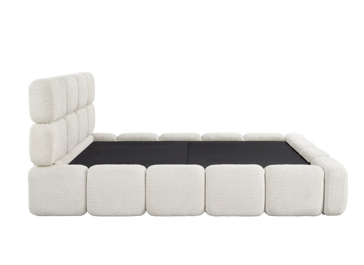 Lit coffre en tissu bouclette beige 140x190 cm BUBBLE - DécoInParis