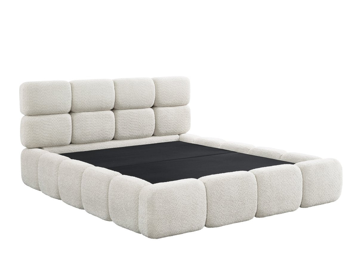 Lit coffre en tissu bouclette beige 140x190 cm BUBBLE - DécoInParis