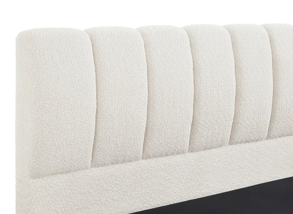 Lit coffre en tissu bouclette beige 140x190 cm RILEY - DécoInParis