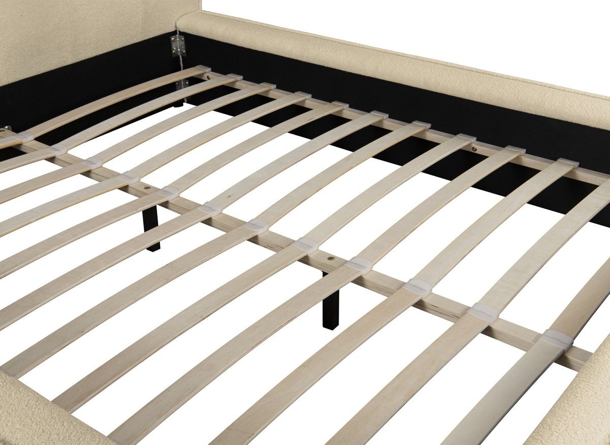 Lit coffre en tissu bouclette beige 140x190 cm YUNA - DécoInParis