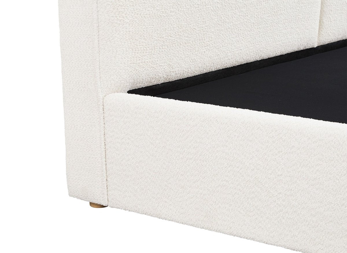 Lit coffre en tissu bouclette beige 140x190 cm ZELIA - DécoInParis