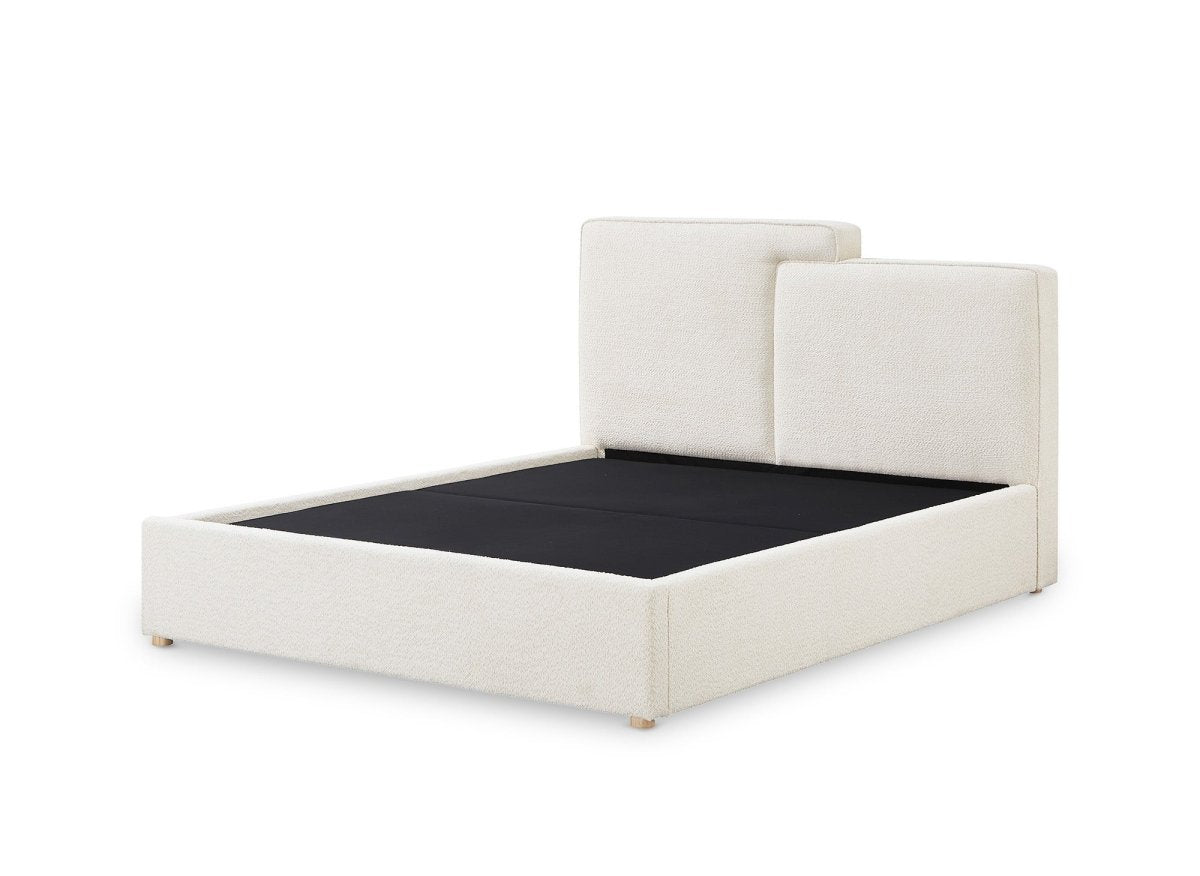 Lit coffre en tissu bouclette beige 140x190 cm ZELIA - DécoInParis