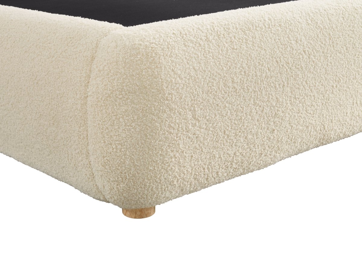 Lit coffre en tissu bouclette beige 160x200 cm BISCUIT - DécoInParis