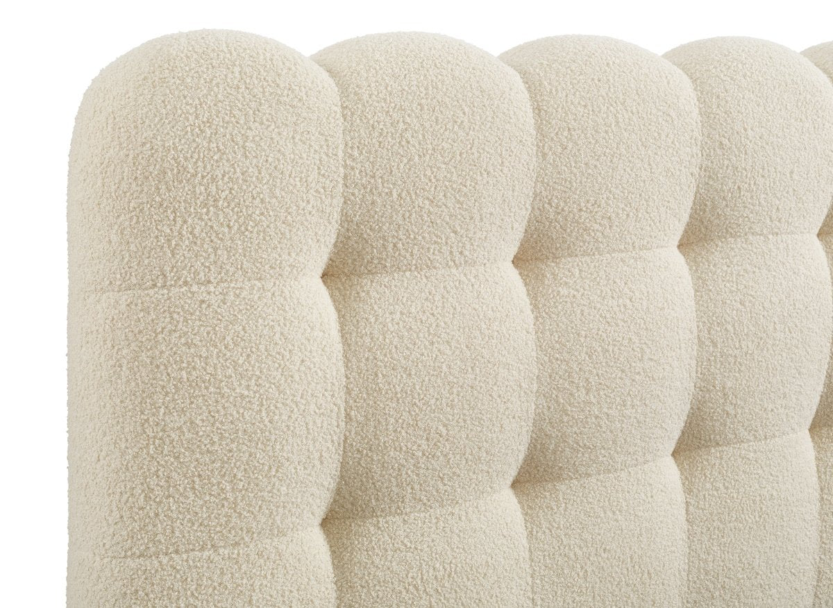 Lit coffre en tissu bouclette beige 160x200 cm BISCUIT - DécoInParis