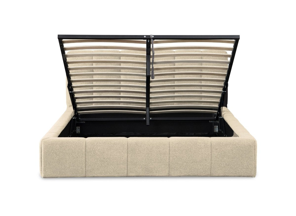 Lit coffre en tissu bouclette beige 160x200 cm MILIE - DécoInParis