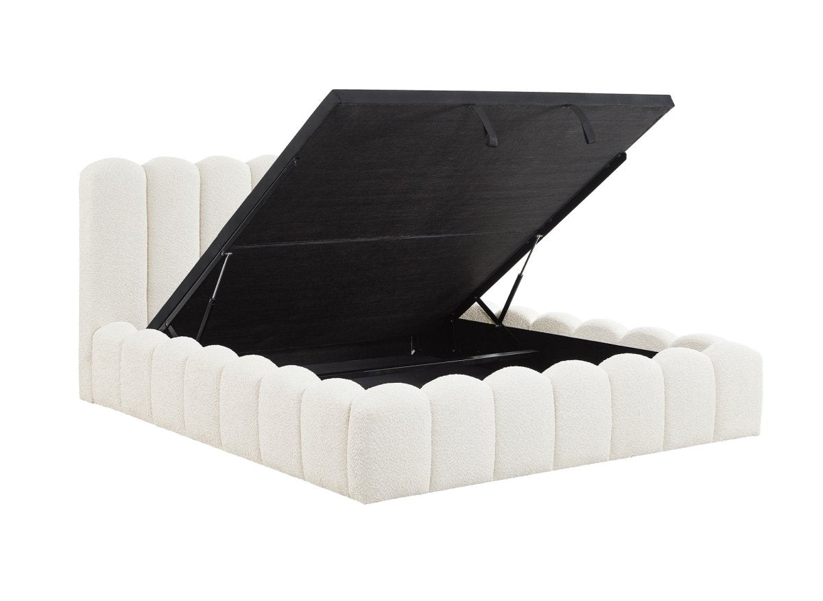 Lit coffre en tissu bouclette beige 160x200 cm RITA - DécoInParis