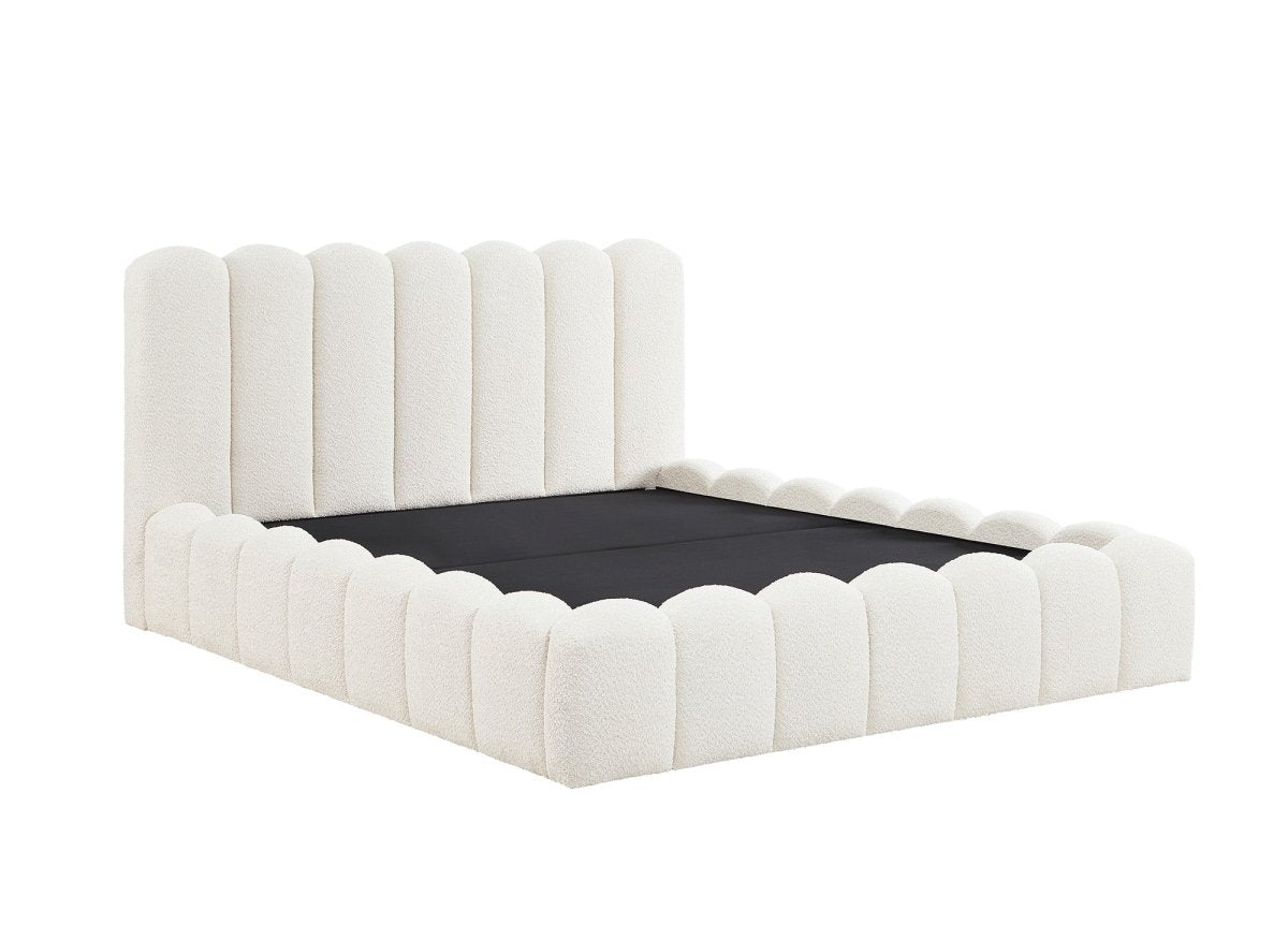 Lit coffre en tissu bouclette beige 160x200 cm RITA - DécoInParis