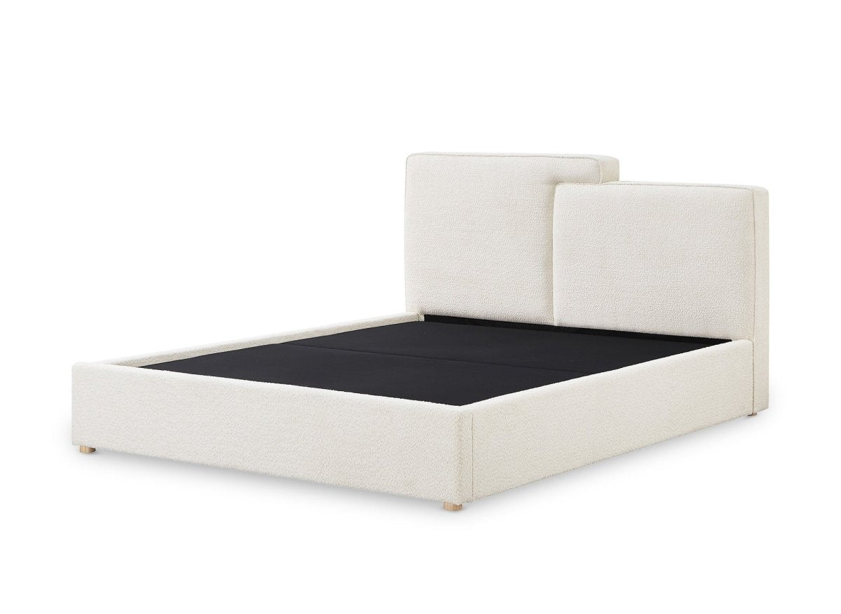 Lit coffre en tissu bouclette beige 160x200 cm ZELIA - DécoInParis